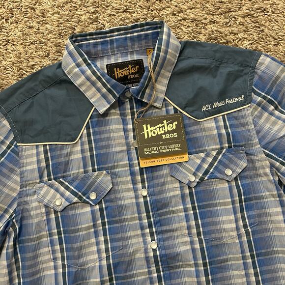 NEW Howler Bros ACL Yellow Rose Western Plaid Pearl Snap Button Up Shirt Small